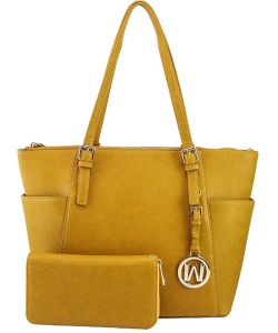 Fashion Faux Handbag with Matching Wallet Set WU1009W MUSTARD